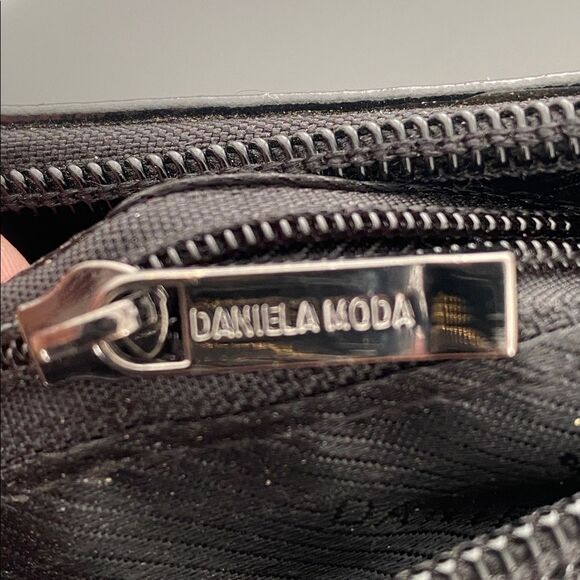 Daniela Moda Black Leather Hand / Shoulder Bag Small Y2K Preppy Classic Minimal - Picture 9 of 15